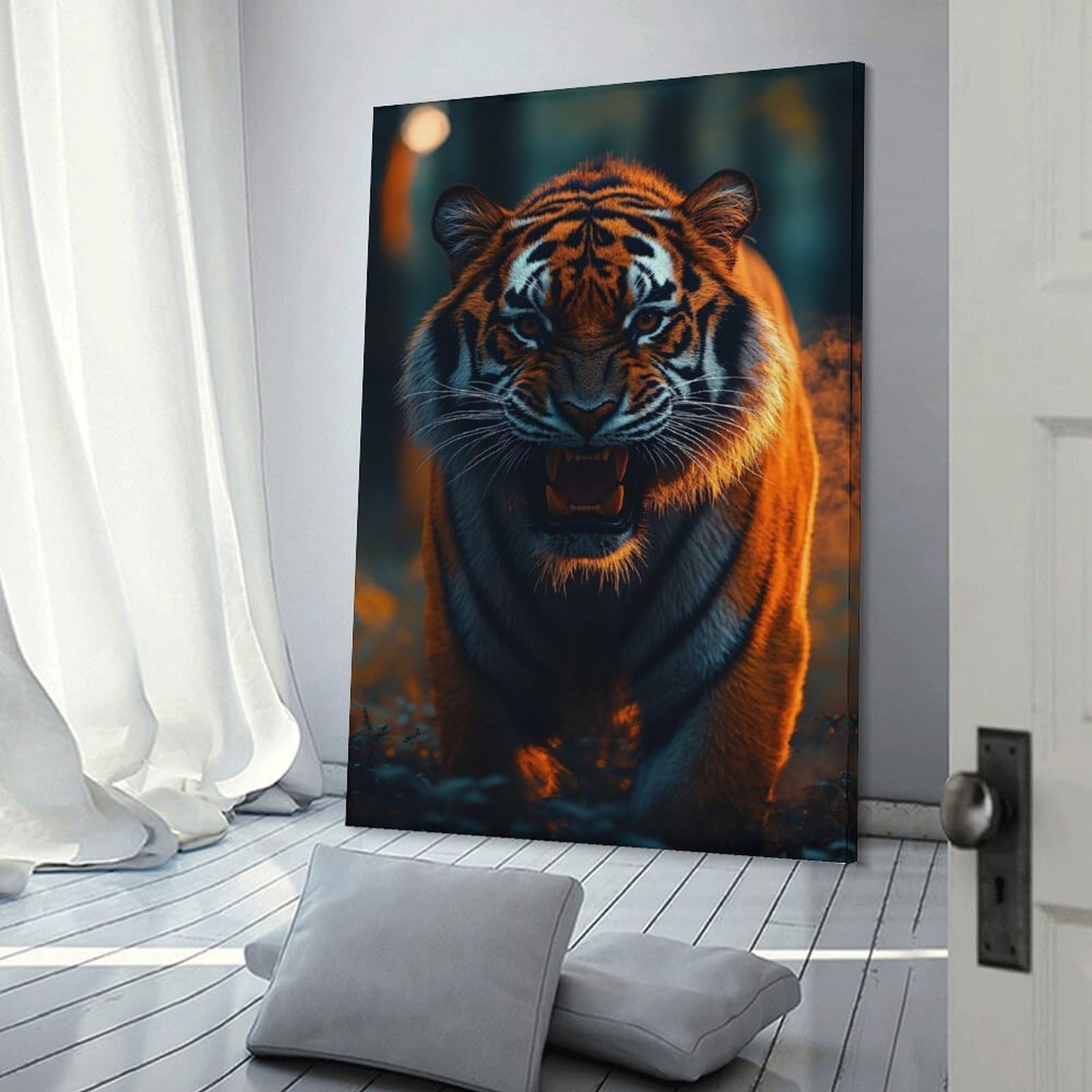 Junmoney Roaring Tiger Portrait Canvas Wall Picture 24x36inch(60x90cm), for Living Spaces, Bedrooms Or Relaxed Rooms, Modern Wall Decor for Cosy Interiors