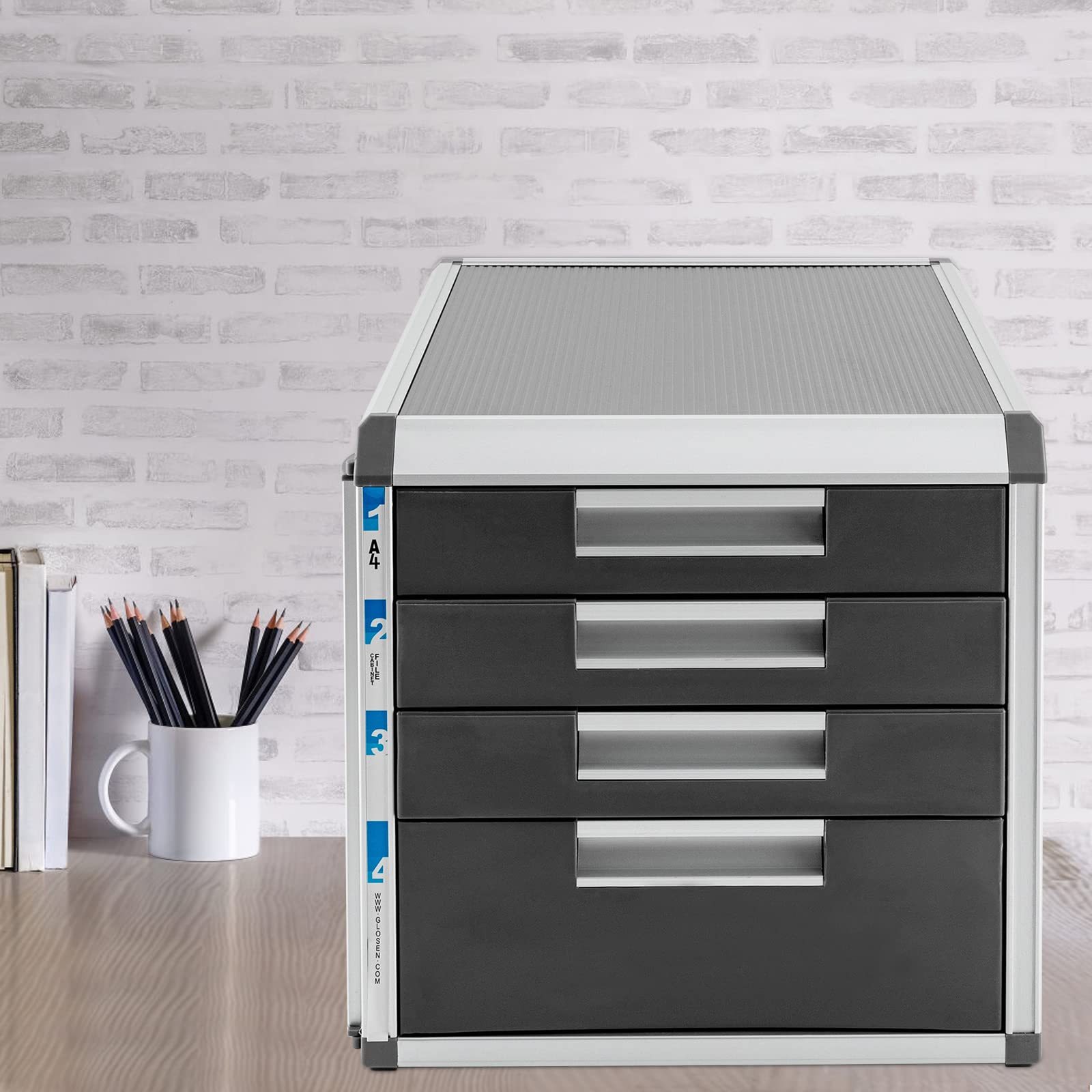 Organizer da scrivania in alluminio, 4 scomparti, richiudibile, per documenti, ufficio, 31, 5 x 35 x 29, 8 cm, per documenti, appunti, chiavi