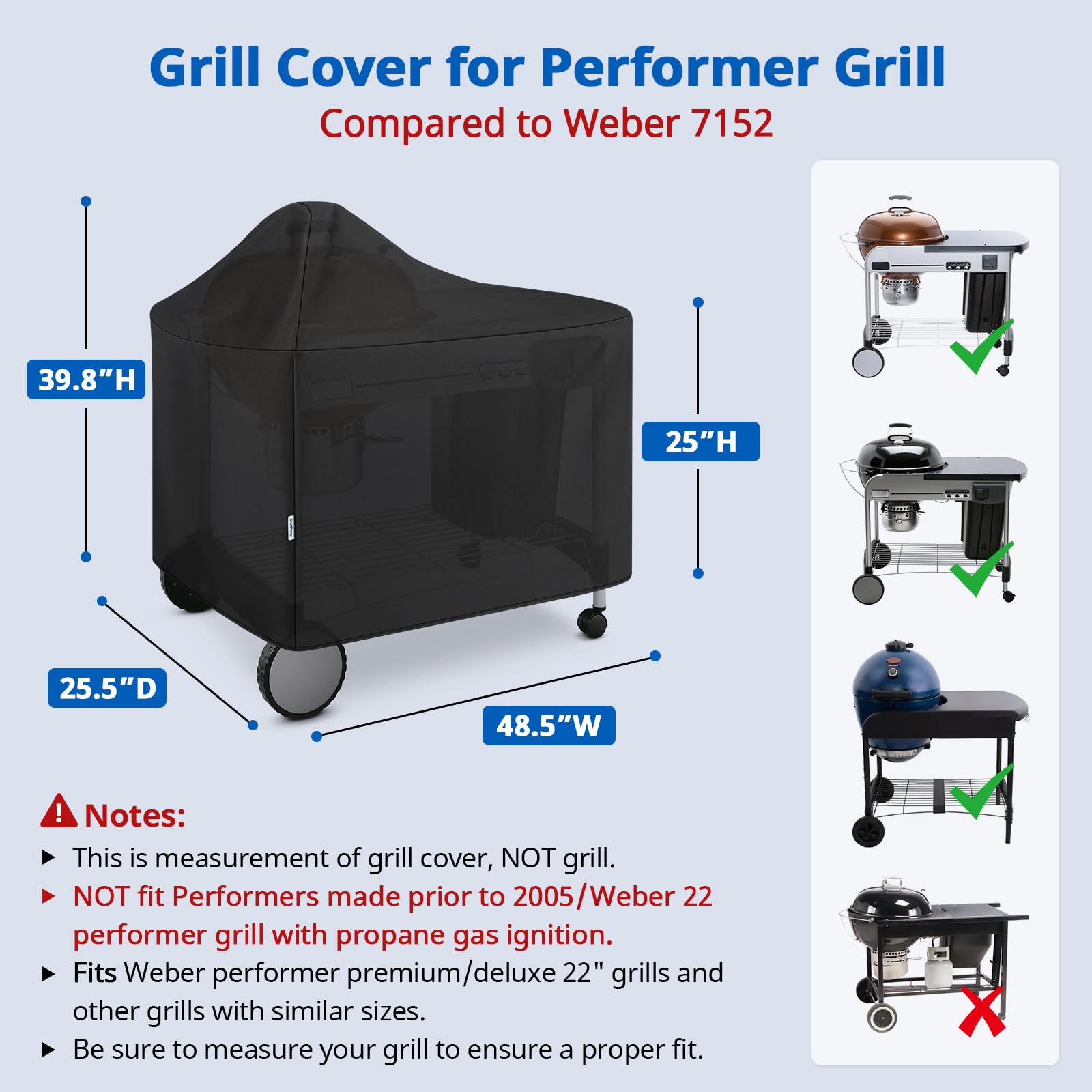 Sunpatio Cubierta impermeable para parrilla de exterior, resistente al agua, para Weber Performer Premium y Deluxe de 55,88 cm, resistente a los rayos UV, protección contra todo tipo de clima,