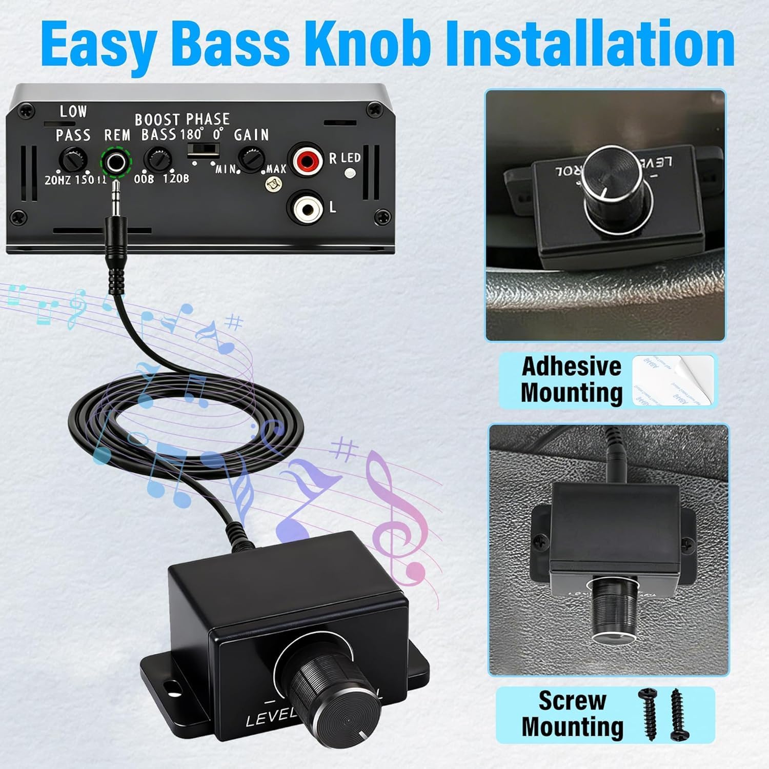 Universal 3.5mm Jack Port Remote Bass Knob Replacemen,16Ft Cable and Screws