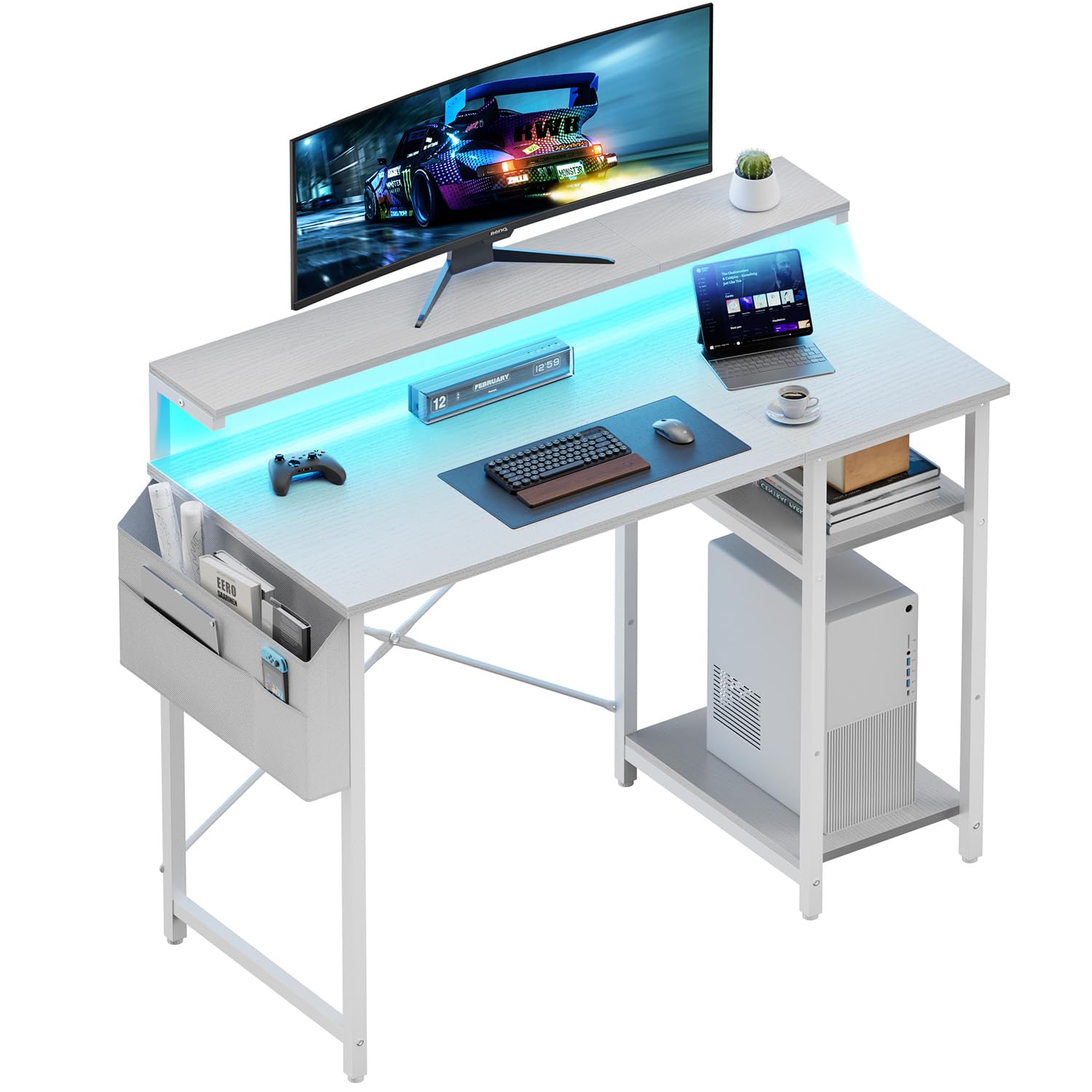 HLDIRECT 40" Gaming Desk with 3-Height Adjustable Monitor Stand