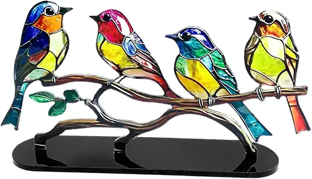 Stained Glass Hummingbird Statue - Durable Acrylic Bird Figure for Home Decor