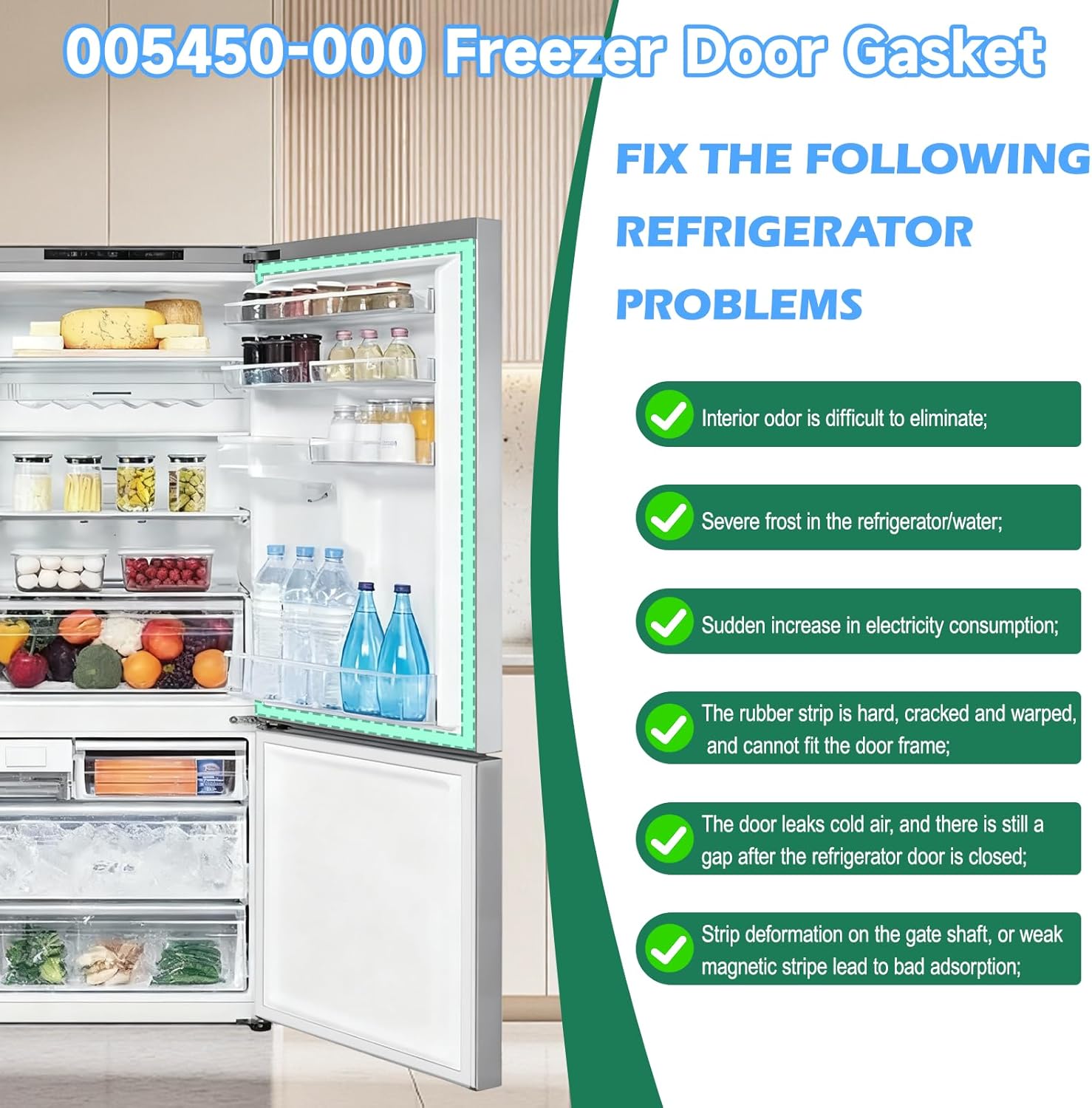 UPGRADED 005450-000 Refrigerator Freezer Door Gasket Replacement Compatible with Viking Refrigerator Parts Replaces Model Number DDBB363 JMAG-R SERIES DFBB363 JMAG-R SERIES Freezer Door Seal