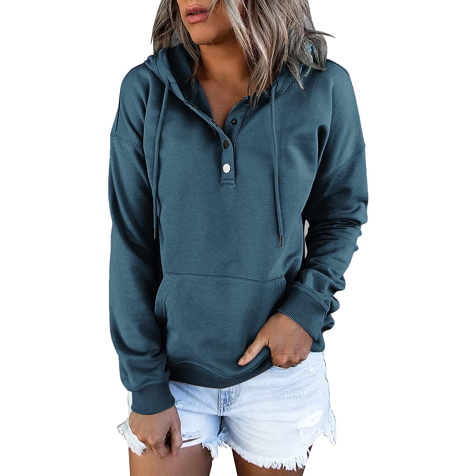 Womens Daily Casual Hoodie Gradient Printing Fashion Sweatshirts Long Sleeve Pullover Half Button V Neck Drawstring Clothes Women's Hoodies Sweatshirts Fall And Winter Stretchable Fleece Warm Top