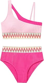 Conjunto de bikini para niñas, traje de baño de cintura alta para niñas, traje de baño de dos piezas con bloques de color