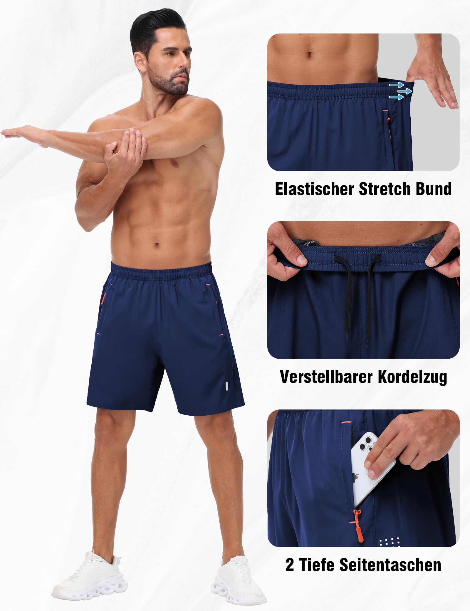 Short de Sport Homme Lot de 2 Séchage Rapide Course Fitness Gym Short avec Poches Zippées