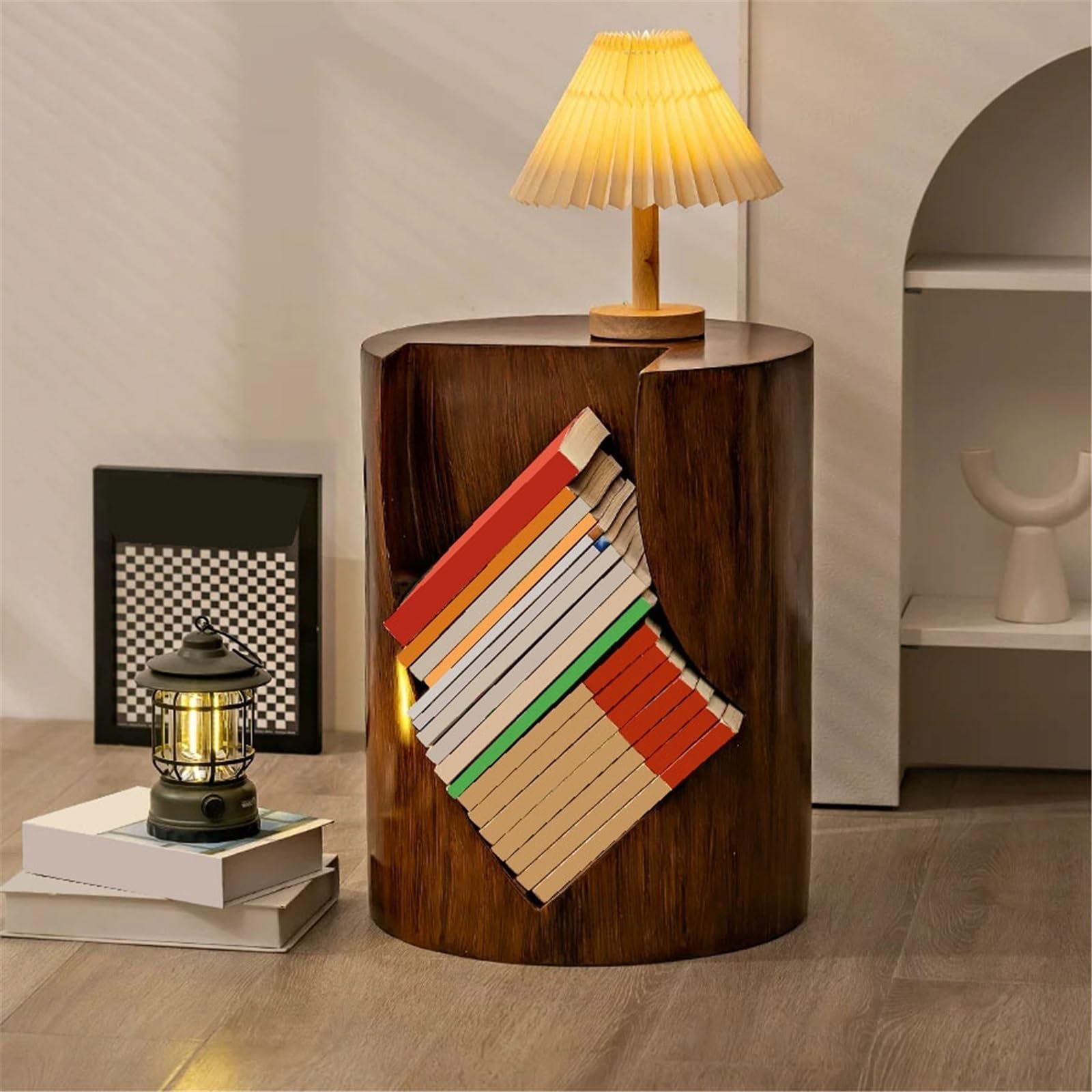 Regały Stołek boczny z półką na książki żywicy w stylu retro