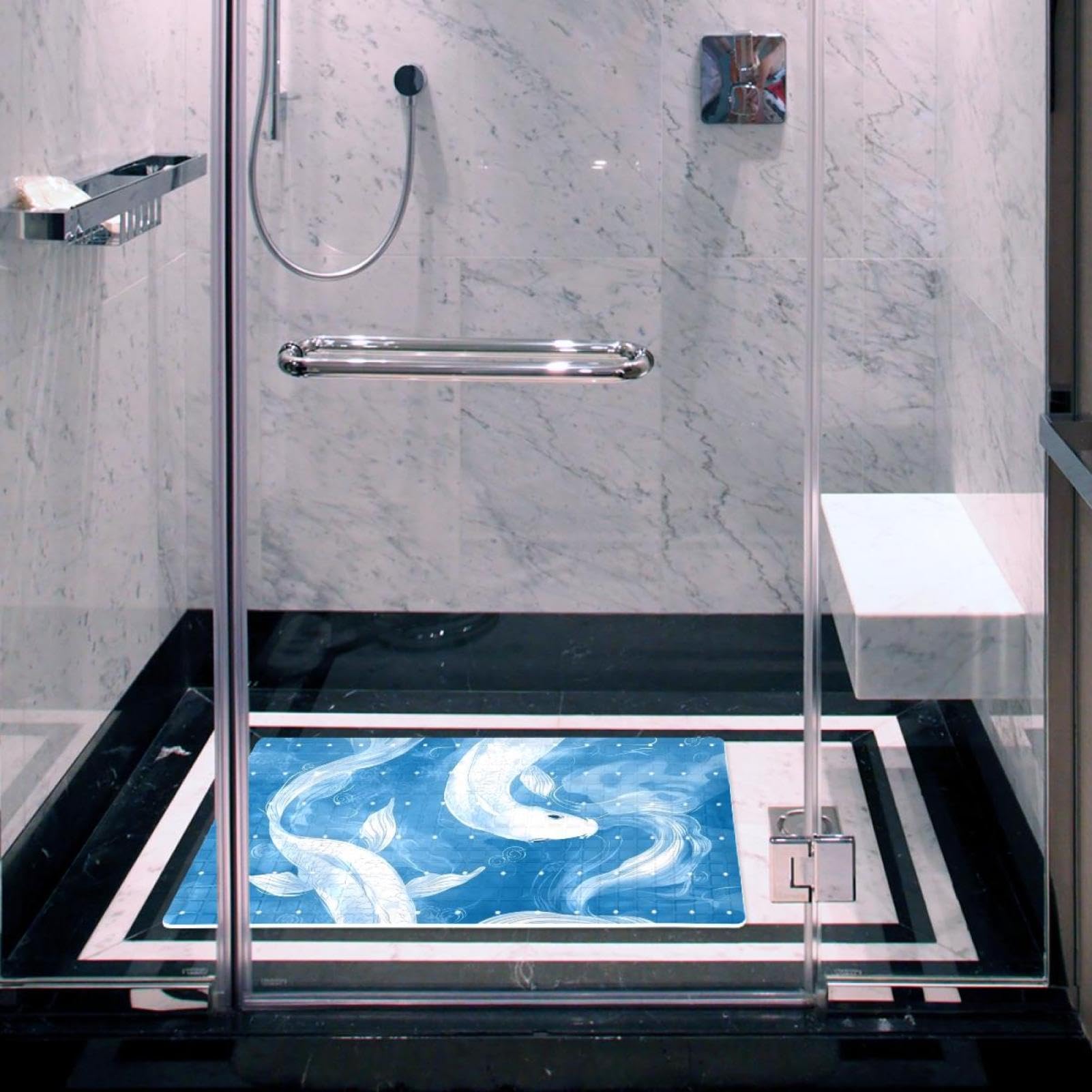 Rutschfeste Badematten für Badezimmer, Motiv: Meeresfische auf blauem Hintergrund, rechteckige Badewannenmatte, maschinenwaschbar, 40 x 70 cm