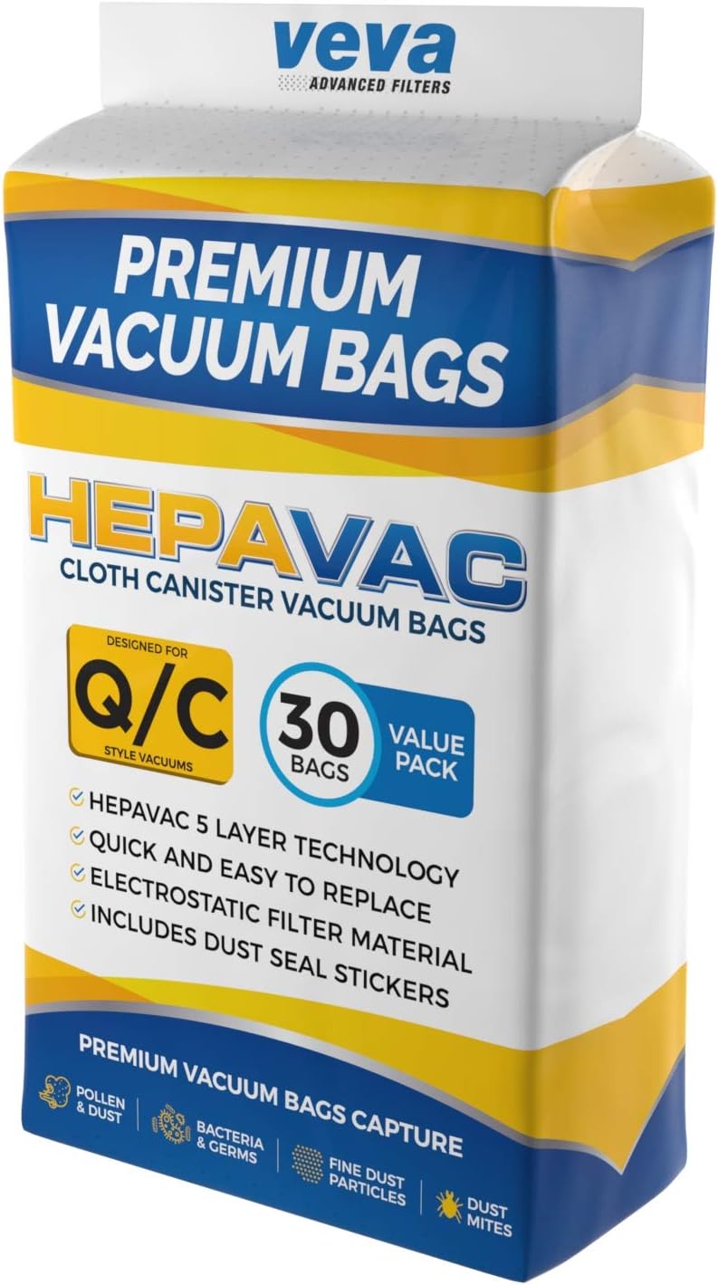 30 Pack VEVA Premium HEPA Vacuum Bags Type Q Cloth Bag compatible with Kenmore Sears canister vacuum cleaners replacement Style C, CQ, 5055, 50557, 50558, 53292, 53291 bags -