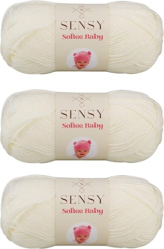 Miniatura 1 de 3 madejas de Sensy Softee - Hilo para bebé, 3.5 onzas, 275 yardas, calibre 3 claro (cremoso)