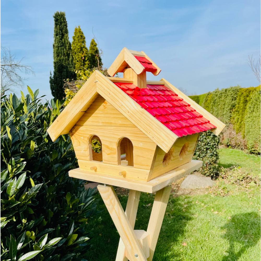 Rectangular hecha a mano para pájaros, comedero de madera, comedero de madera natural/rojo Birdhouse tejas de madera