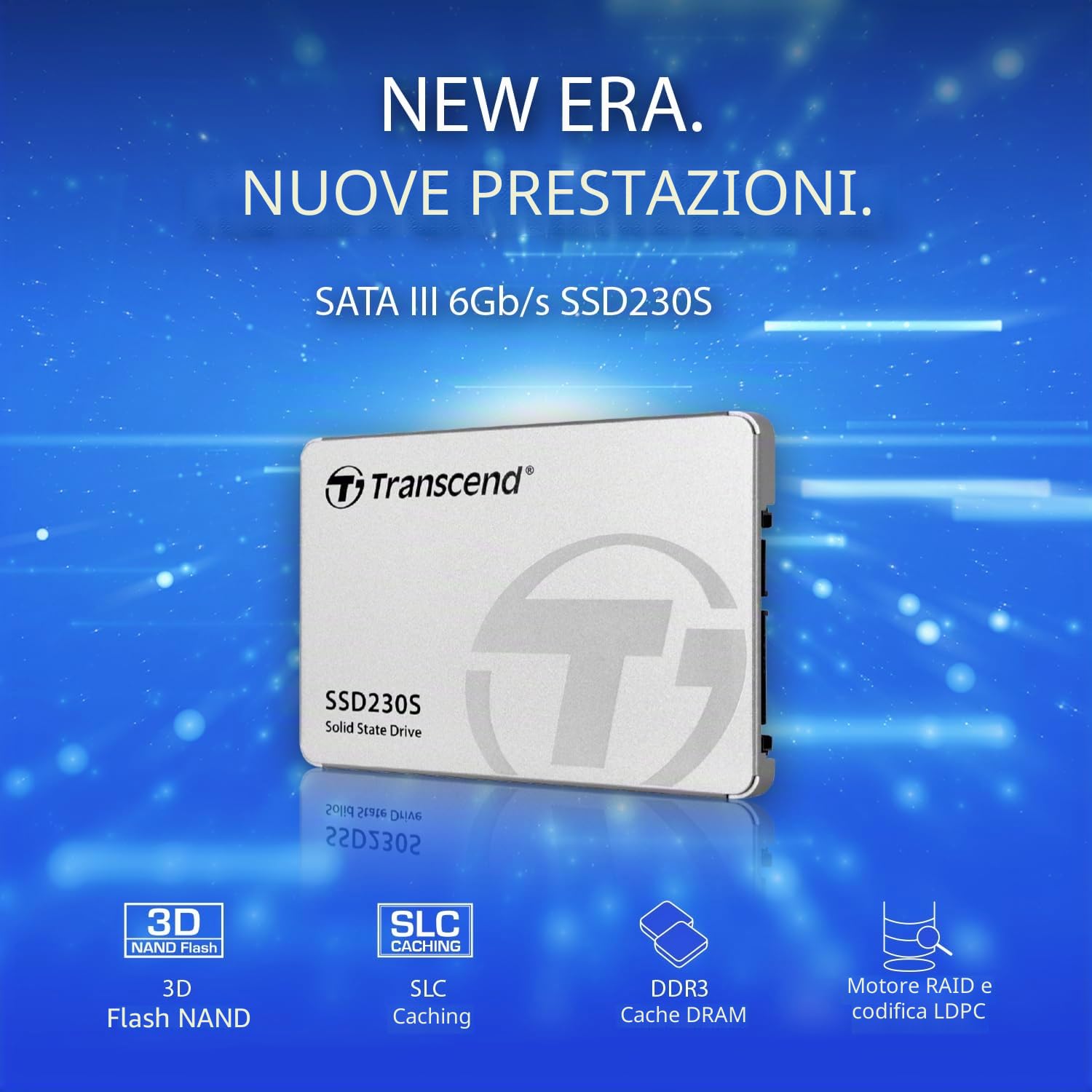 Transcend SSD interno da 1 TB SSD230S SATA III 6 Gb/s 2,5 pollici, memoria 3D TLC NAND con cache DRAM - TS1TSSD230S