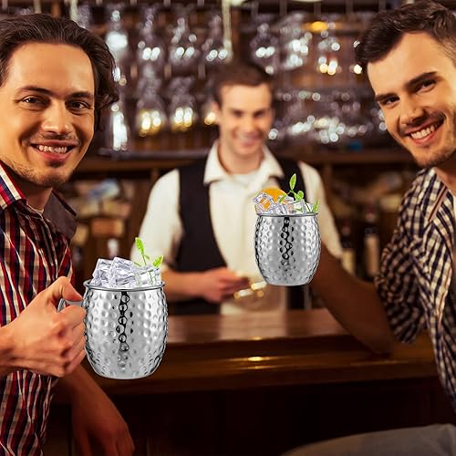 Miniatura 4 de Tessco 12 Piezas Tazas Moscow Mule de 16 oz Kit de Tazas de Cobre 304 Acero Inoxidable Chapado en Cobre Martillado Tazas Mule para Bebidas Frías