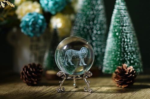 Miniatura 6 de HDCRYSTALGIFTS Esfera decorativa de cristal de 2362in grabada con láser 3D figura de león arte de esfera de cristal grabado para decoración del