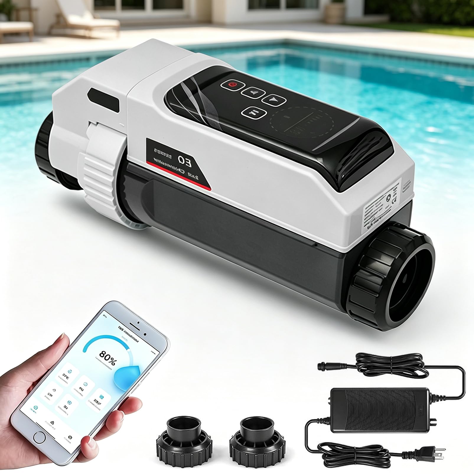 DmqChry Salt Chlorine Generator for 42,000 Gal Above/In Ground Pool, Salt Water Pool Chlorinator System with Smart APP Control, Self-Cleaning Titanium Cell, LED-Screen Control Panel, IPX5 42000Gal