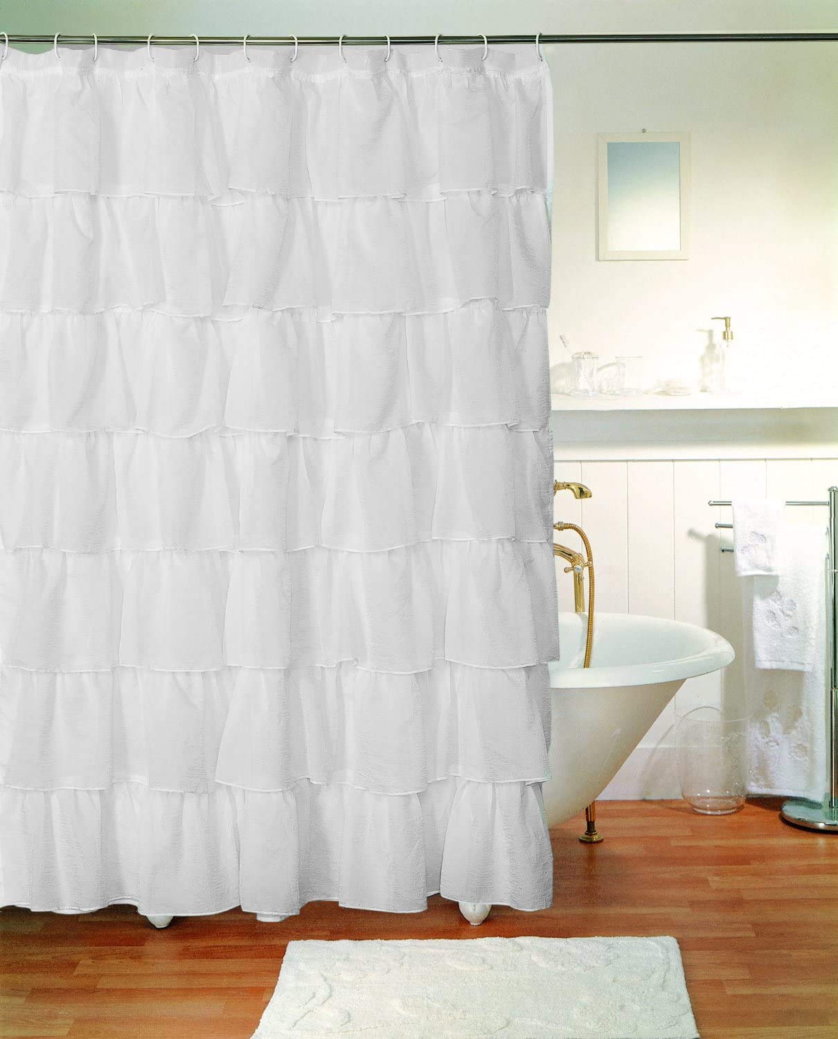 Decotex 1 Piece Gypsy Ruffle Crushed Sheer Voile Shabby Chic Bathroom Fabric Shower Curtain Panel (70