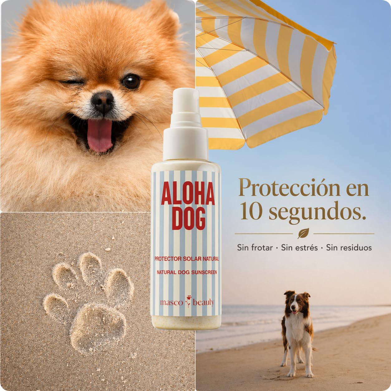 Protector Solar para Perros y Mascotas con SPF 30 en Spray Transparente de 100 ml con Citronella - Spray Solar Perro Resistente al Agua, Sunscreen Perro con Monoi Argán - Made in Spain