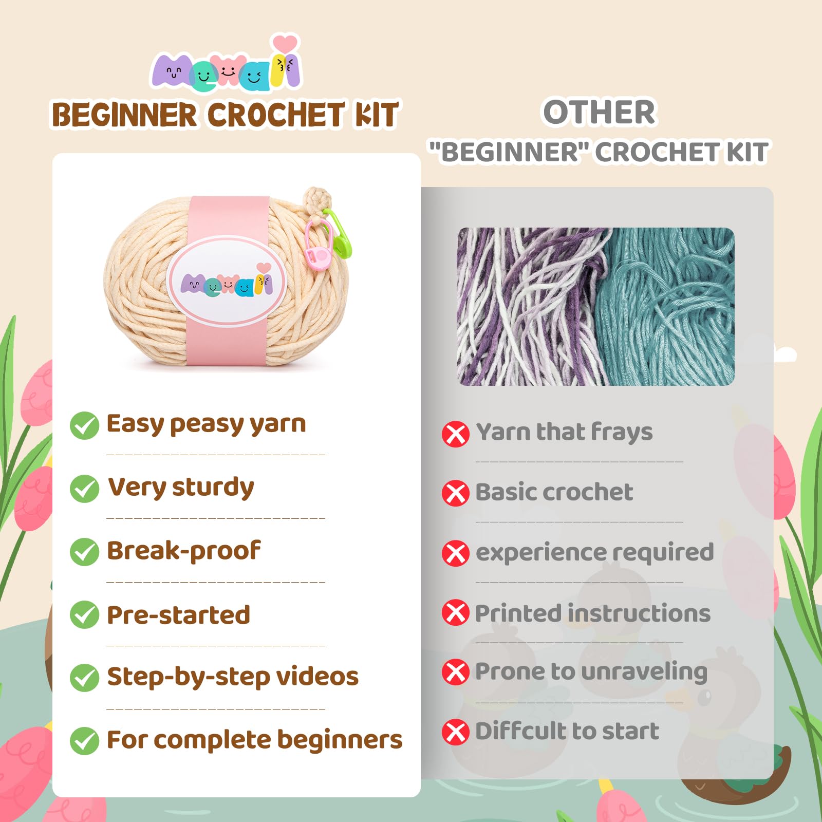 Mewaii - Kit de ganchillo para principiantes nivel 1 con un 40 % de hilo extra fácil preiniciado ecológico, tutoriales en vídeo paso a paso (pack de 3 unidades de familia de nutria marina)