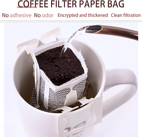 Miniatura 4 de Paquete de 50 bolsas de café portátiles para colgar en las orejas, bolsa de papel desechable de filtro de café de una sola porción para viajes,