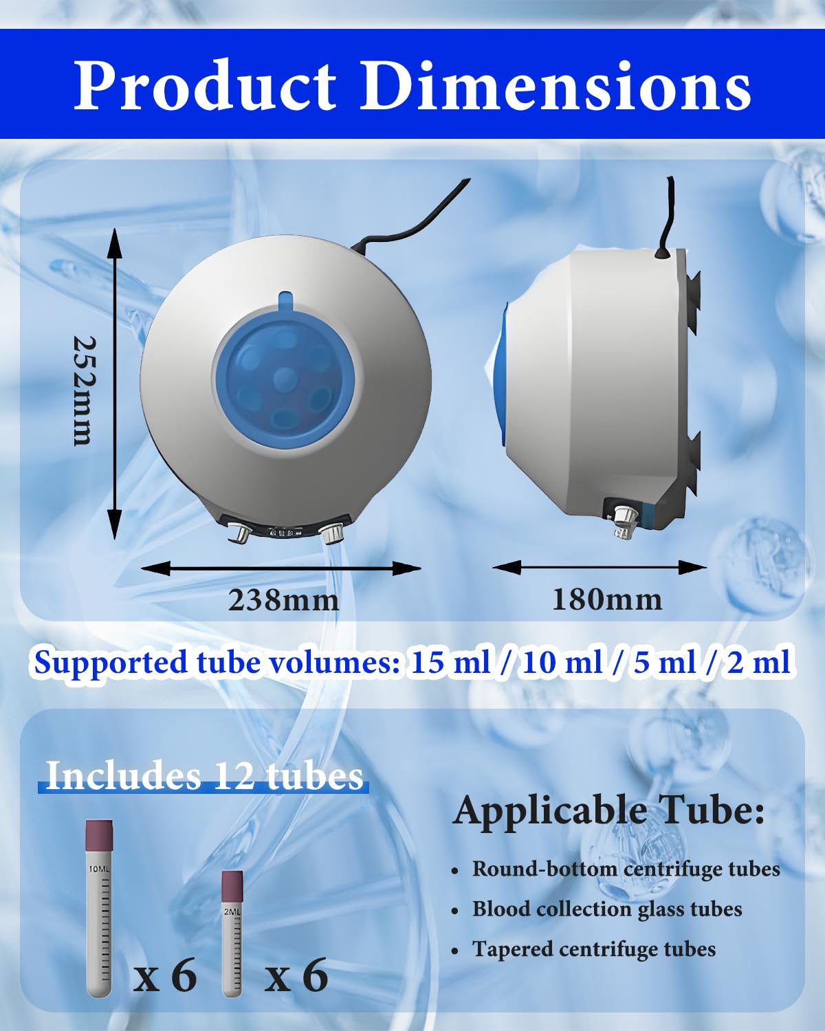 PRP Centrifuga, 6 x 15 ml, 4000 RPM 1953 x g, RCF Portatile Centrifuga Laboratorio con Timer da 1 – 99 min, Trasparente Lid & LED, per 5/7/10 ml, a basso rumore, per plasma, sangue, pratica medica