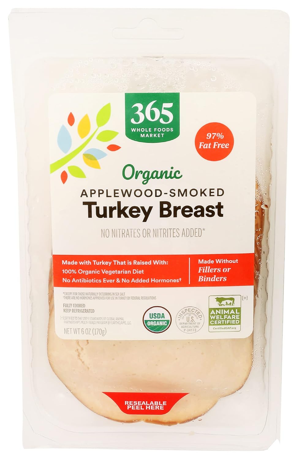 365 by Whole Foods Market, Turkey Applewood Smoked Sliced Organic, 6 Ounce