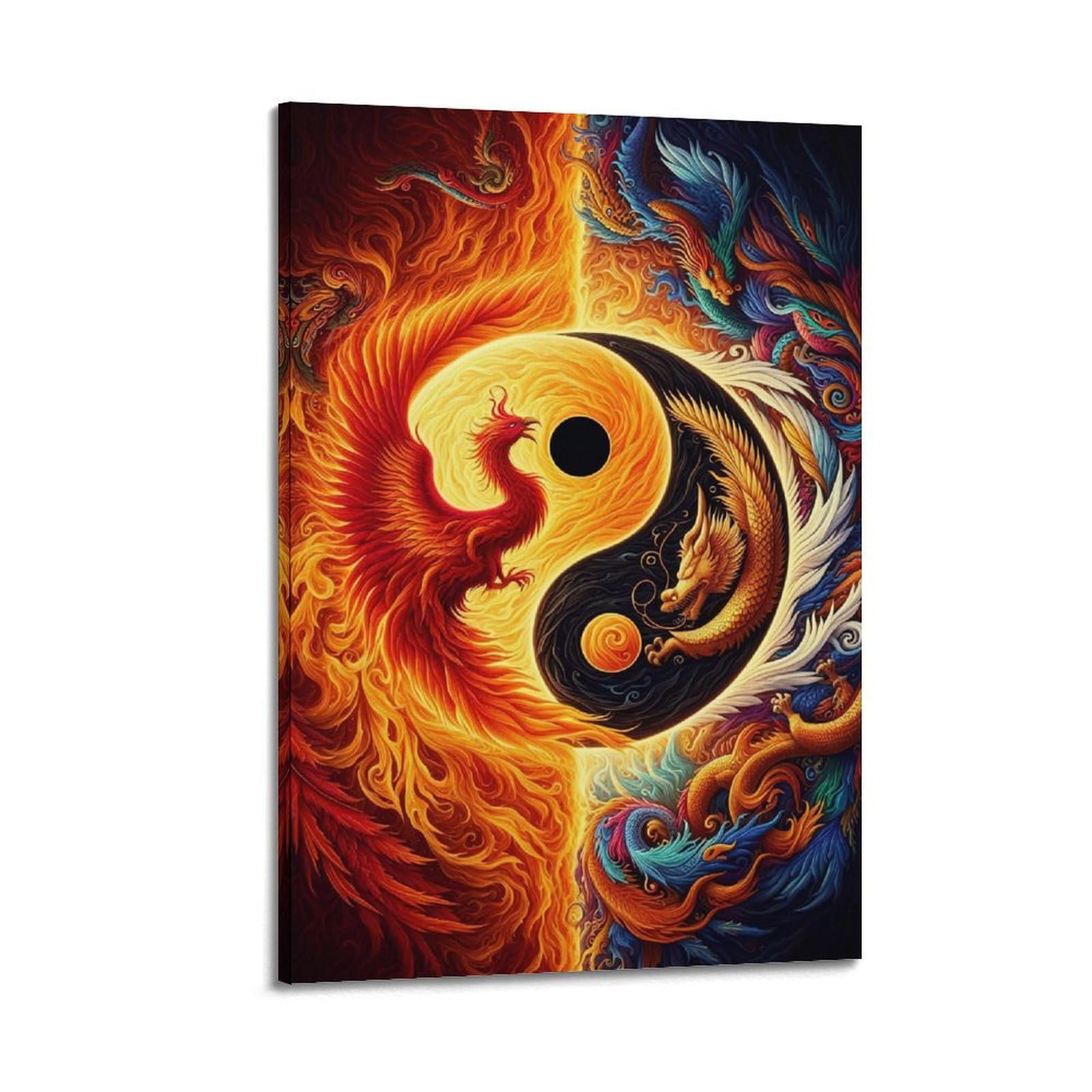 Dsjxjz Frame-Style Art Chinese Style Yin Yang Phoenix Divine Dragon Decorative Painting Canvas Wall Posters And Modern Family Bedroom Decor 12X18inch(30X45cm)