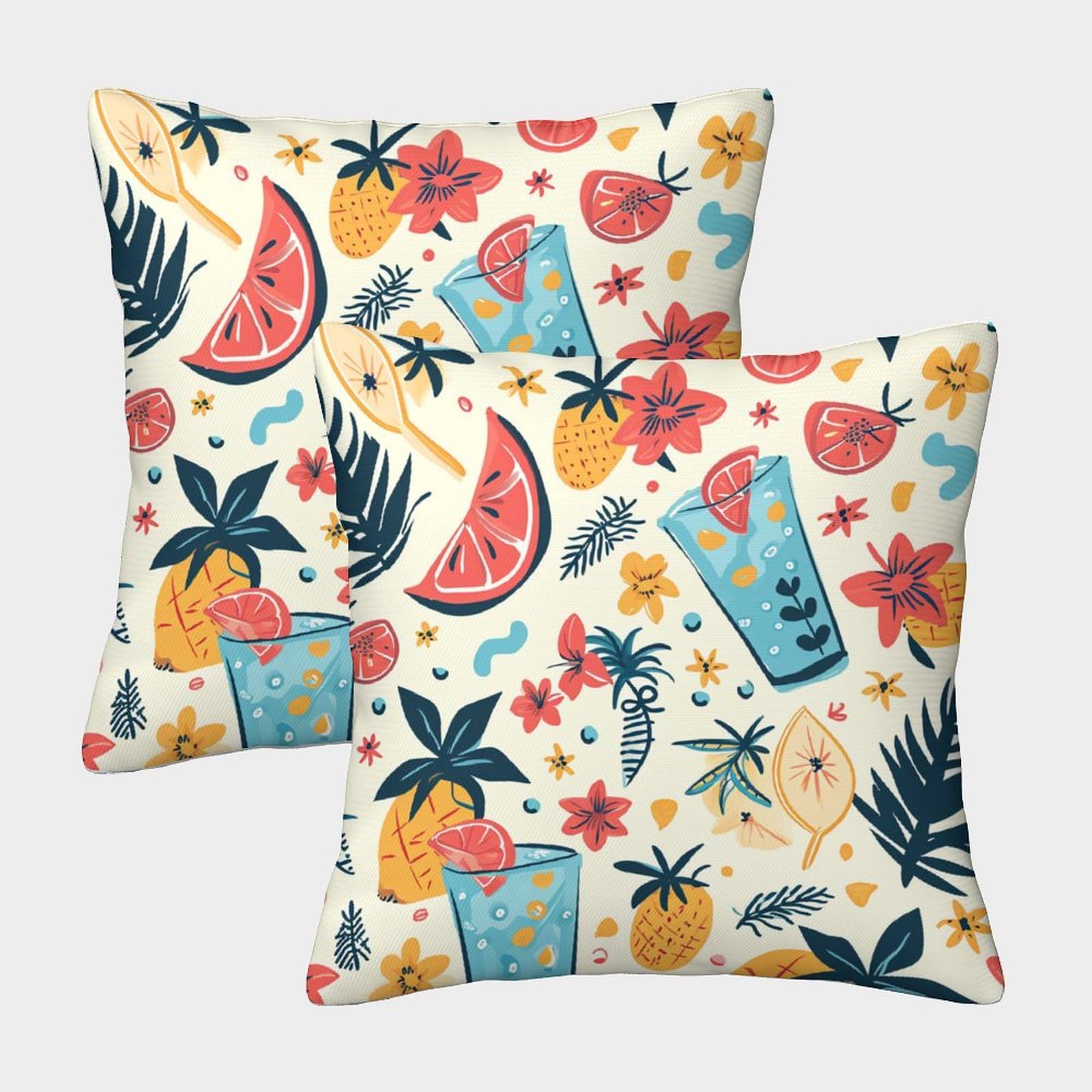 3D Printed Summer Fun Throw Pillow Covers Ice Refreshing Pillow Case Cushion Garden Cushion Super Soft Pack of 2 for Patio,Couch, Tent, Balcony and Sofa 45x45cm