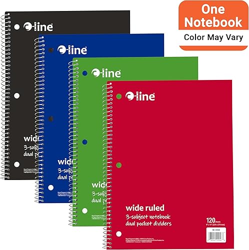 Miniatura 2 de C-Line Cuaderno de 3 materias, rayas anchas, colores surtidos (22046)