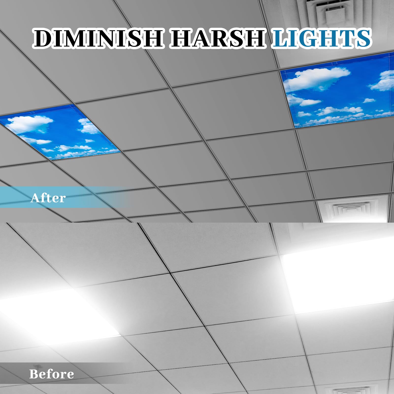 VIHOSE 4-Pack Magnetic Fluorescent Light Covers 2x2 Ft - Office Classroom Light Filters With Sky Designs