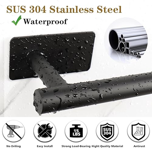 Miniatura 2 de Juego de 5 piezas de accesorios de baño autoadhesivos, juego de toalleros de acero inoxidable que incluye barra de toalla de baño ajustable de 24