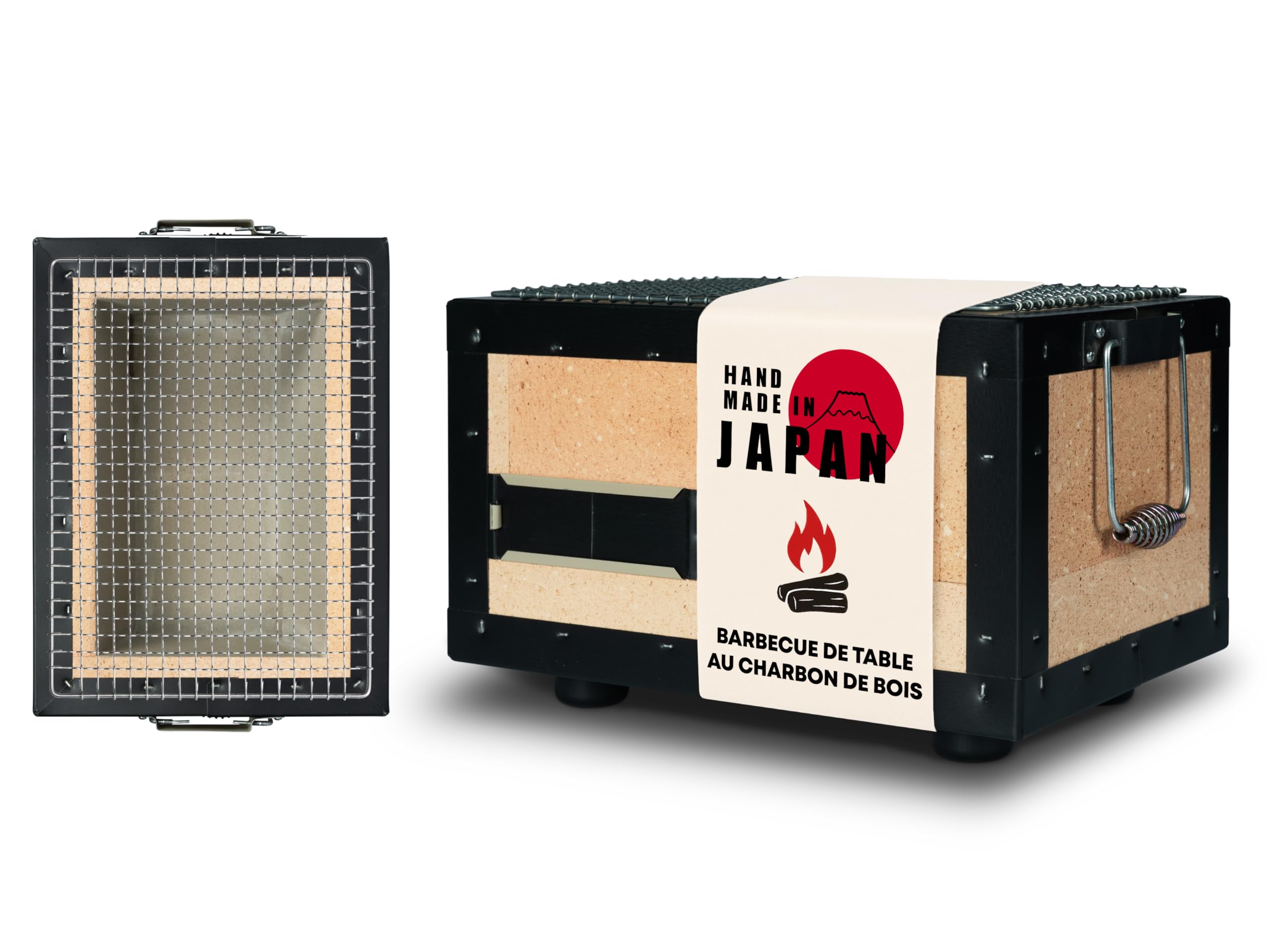 Konro Grill – Barbecue japonais traditionnel au charbon de bois en diatomite naturelle – Idéal pour Yakitori & Yakiniku – Grill de table compact – Fait main au Japon – Petit (31x23x20 cm)