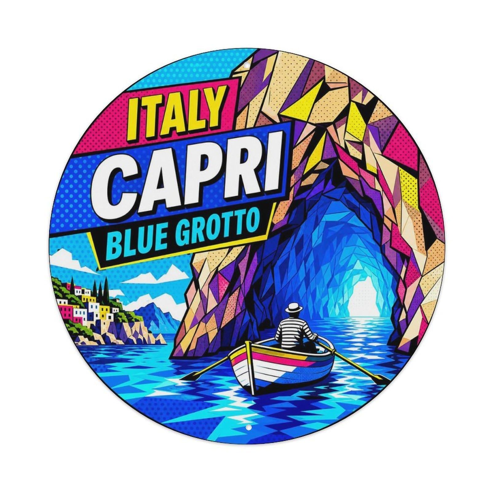 Capri Blue Grotto Italian Comic Color Harbor Landmark Metal Tin Sign