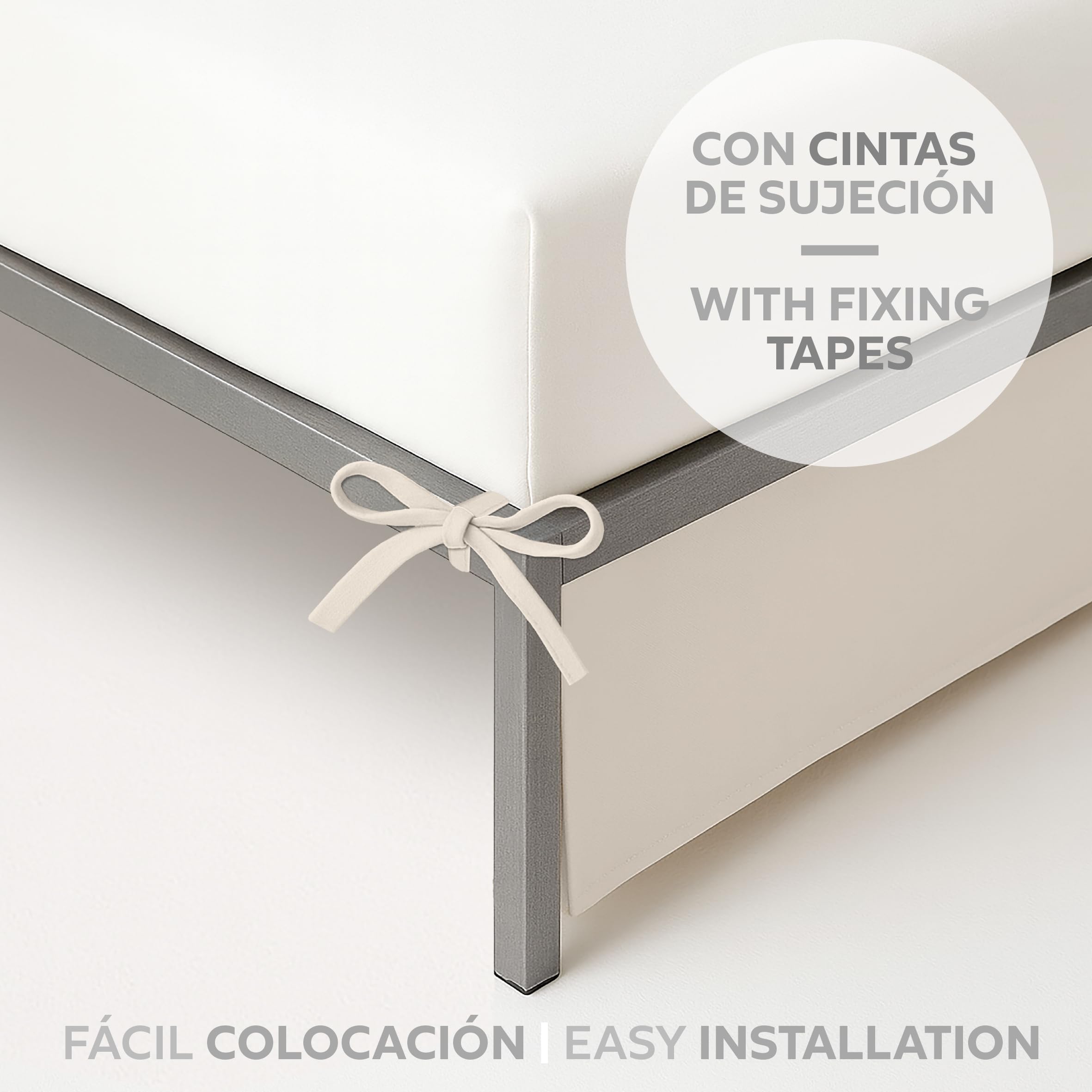 EasyCosy – Cache sommier 180x200 cm en Tissu Microfibre, Hauteur 32 cm, Couvre sommier pour lit Double 180 cm avec Finition élégante – Couleur Brute, modèle Atenea