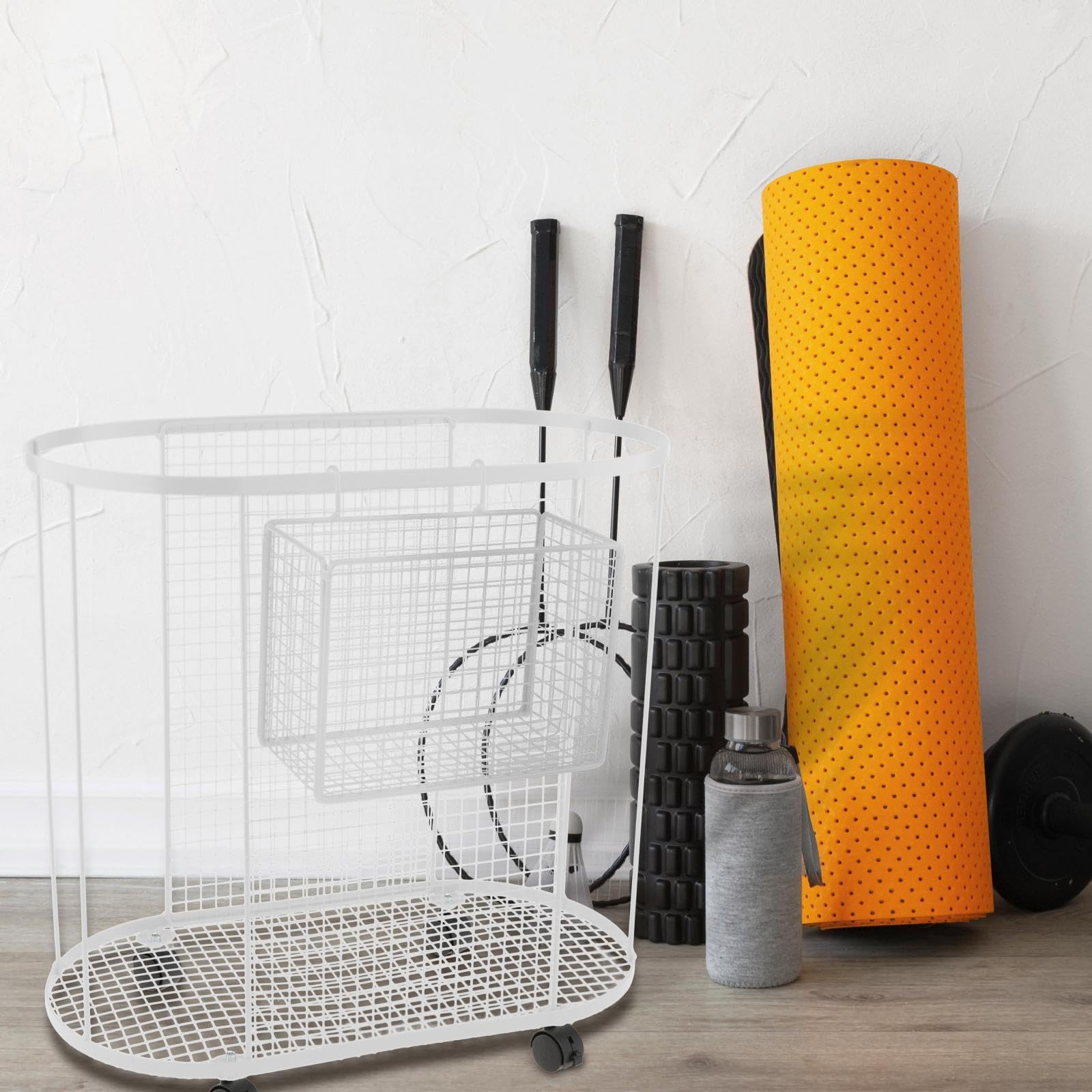 Baoblaze Carrello Portaoggetti per Attrezzi da Palestra con Ruote, Portaoggetti per Tappetino Rimovibile, per Manubri E Kettlebell