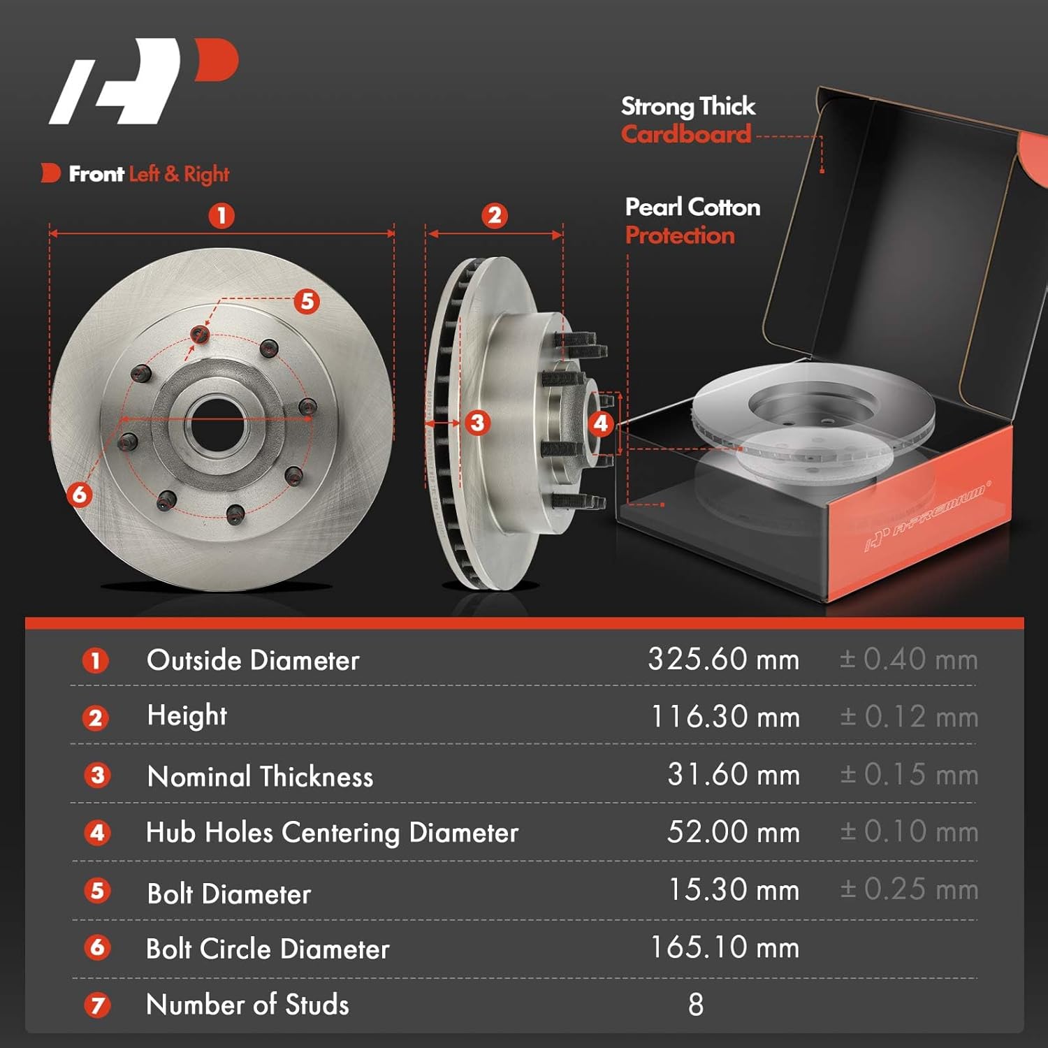 A-Premium 12.82 inch (325.6 mm) Front Vented Disc Brake Rotors + Ceramic Pads Kit Compatible with Select Dodge Models - Ram 2500 Van/Ram 3500 Van 1999-2003, B2500/B3500 1998-1998, 6-PC Set