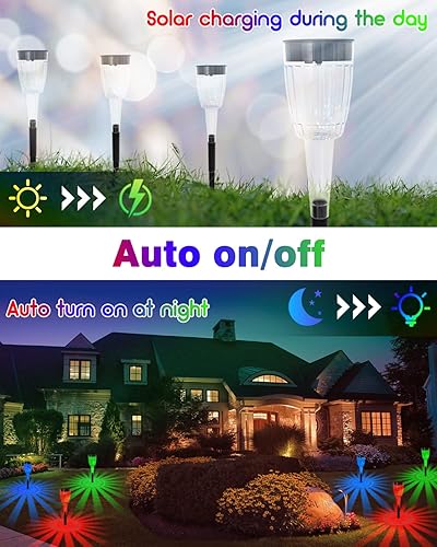 Miniatura 6 de FREECUBE Paquete de 8 luces solares de camino para exteriores, luces solares de jardín de encendidoapagado automático, 4 modos, IP65 impermeable que