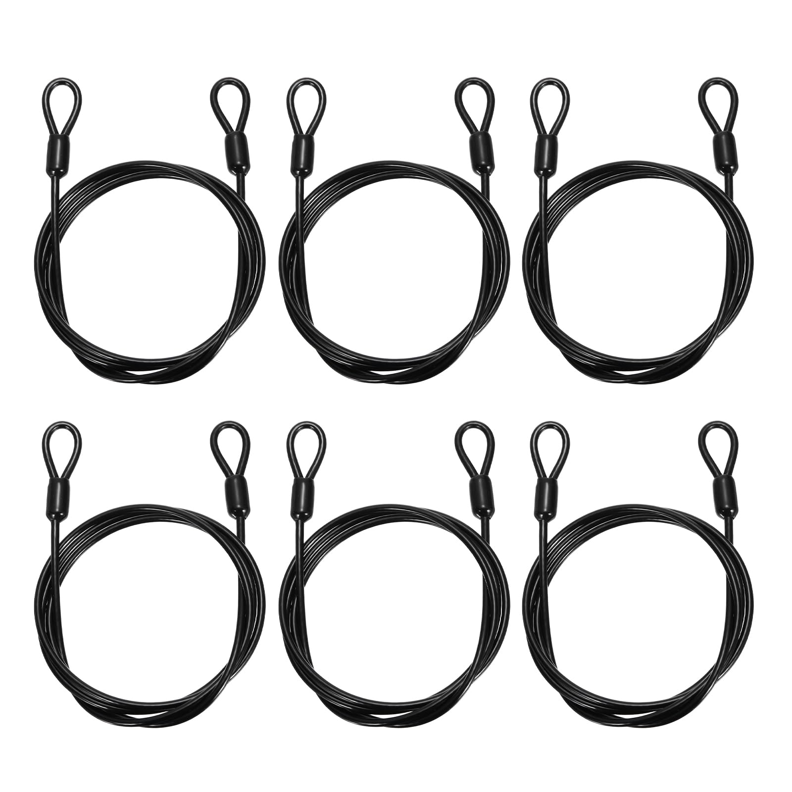 PATIKIL Security Cable Lock (1/8" Dia 3.3ft 110lb Load Capacity, Black)(6 Pcs) Vinyl Coated Stainless Steel Flexible Wire Rope Safety Cable Luggage Lock with Double Loops