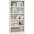 GarveeHome Wooden Bookcase 5 Tier Storage Bookshelf Farmhouse Bookshelves Rustic Vintage Etagere for Home Office,Living Room,Bed Room,White