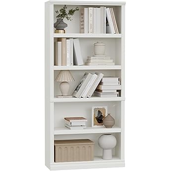 GarveeHome Wooden Bookcase 5 Tier Storage Bookshelf Farmhouse Bookshelves Rustic Vintage Etagere for Home Office,Living Room,Bed Room,White
