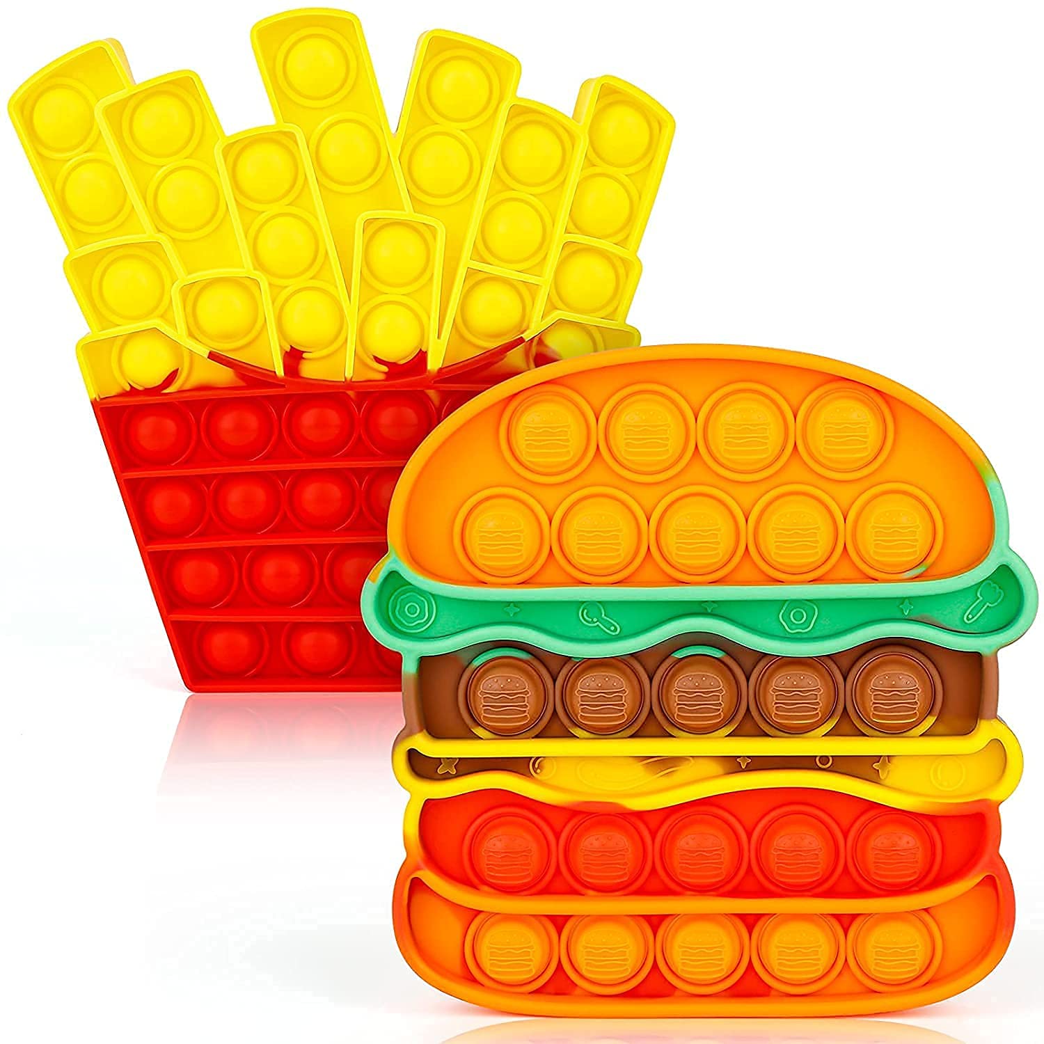 NIYANETAIL Pop It Fidget Toys, Pop it Rainbow Push Bubble Fidget Sensory Toy, Autism Special Needs Silicone Stress Relief Toy, Great Fidget Toy Sensory Toys Novelty Gifts (Burger Fries)