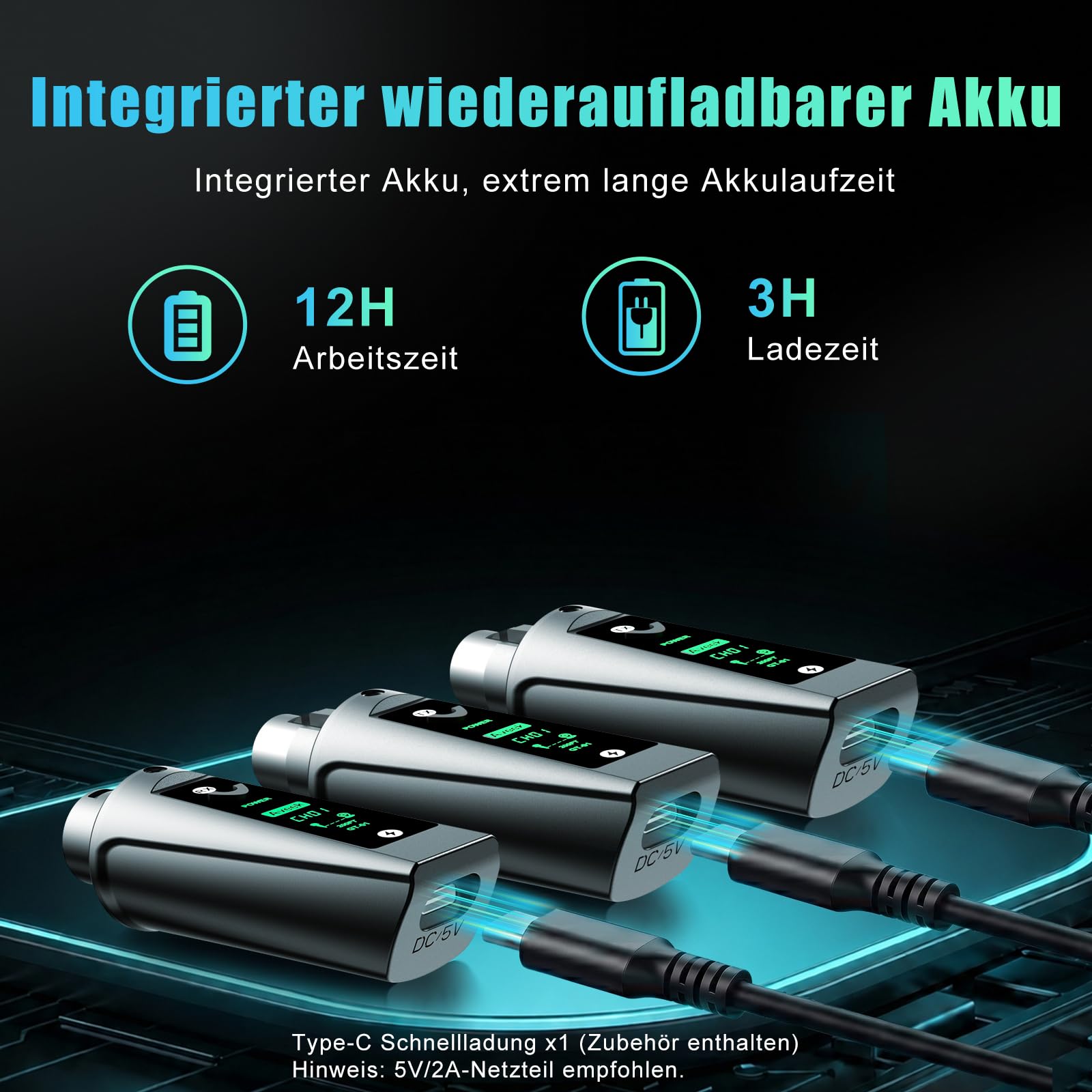 Aveek Kabelloses XLR-Sender/Empfänger für dynamisches Mikro,60 m Reichweite | <2 ms Latenz,stabiles Signal,12 h Akkulaufzeit, automatisches Pairing, Adapter für Mischpult, PA-Anlage, Kirche,Bühne,Audio
