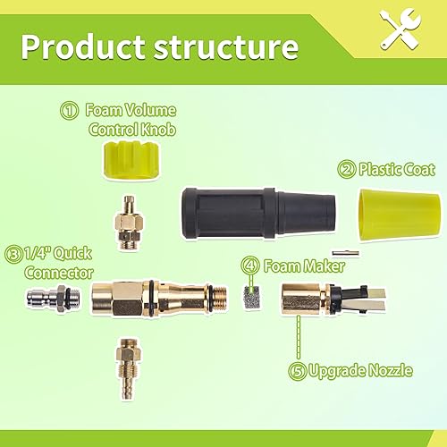 Miniatura 7 de FIXFANS Cañón de espuma, lanza de espuma de nieve de cuello ancho con adaptador de repuesto para lavadora a presión Portland Husky y Ryobi, lanzador