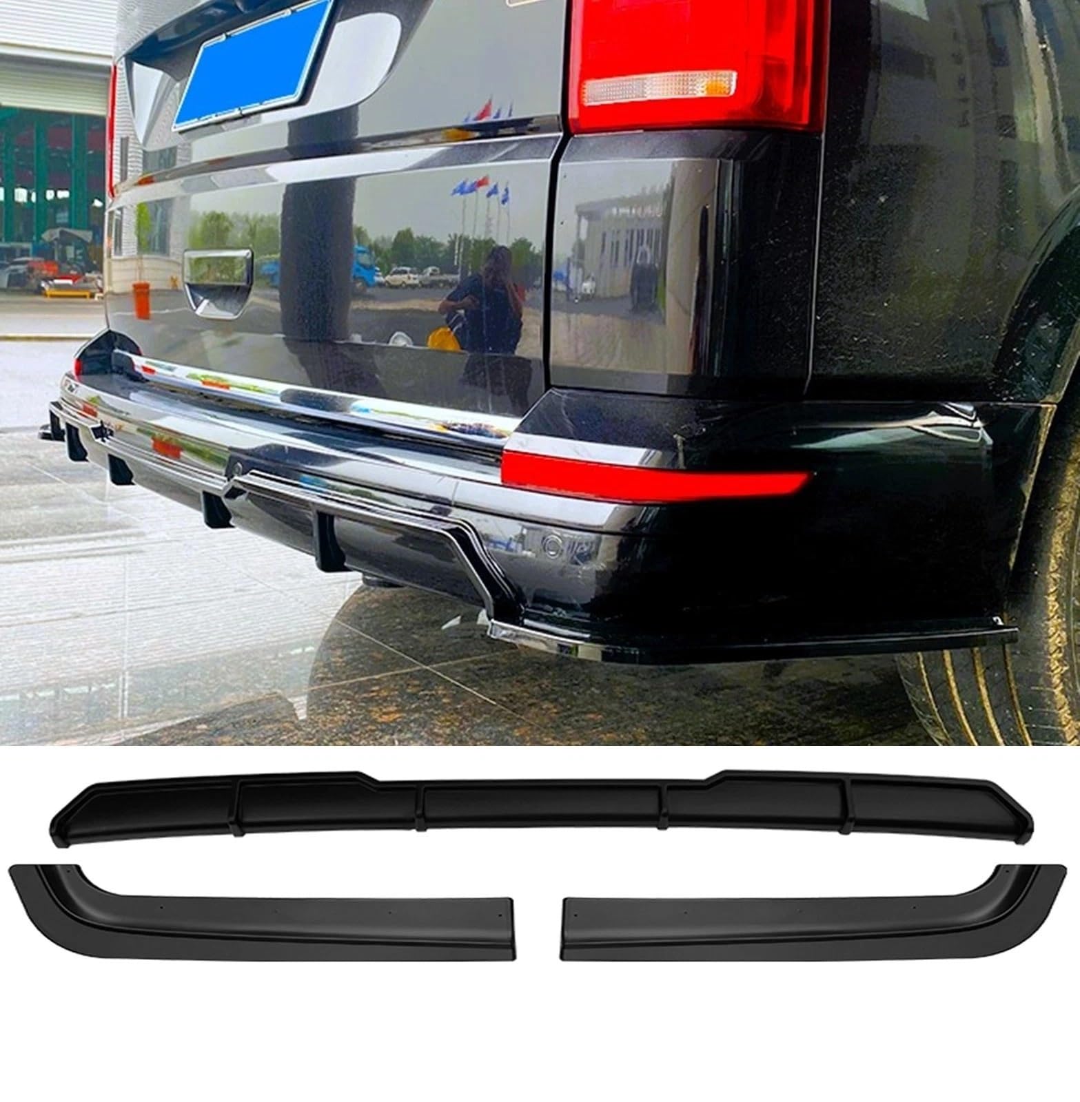 For Auto Perfectionists UK Rear Diffuser Valance Splitter Spoiler Lip Body Compatible With VW Transporter T6 Gloss Black ABS
