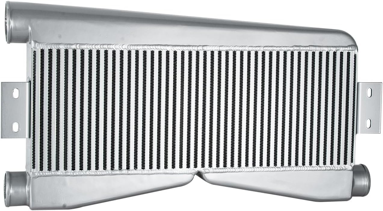 Universal Aluminum Twin Turbo Intercooler 24"x9"x3.5" Bar & Plate Design Custom (2 In/1 Out) SL Silver