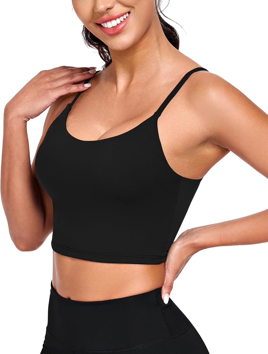 QUOJIZY Strappy Sports Bra for Women Longline Tank Top Built in Bra Open Back Workout Top with Adjustable Straps - Image 3