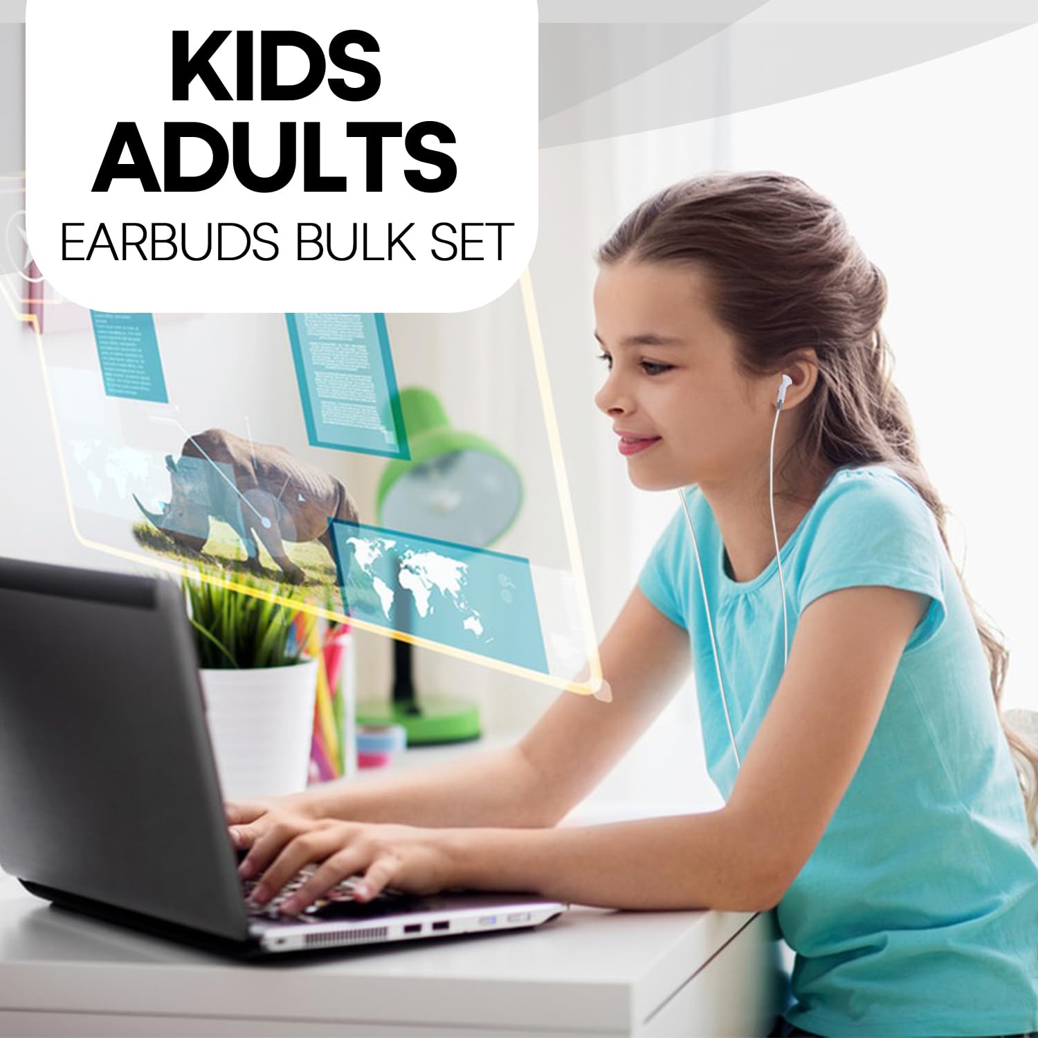Confezione da 200 auricolari per aula per bambini, scuola, studenti, bambini, set di classi all'ingrosso, auricolari durevoli, confezionati singolarmente (200 bianco)