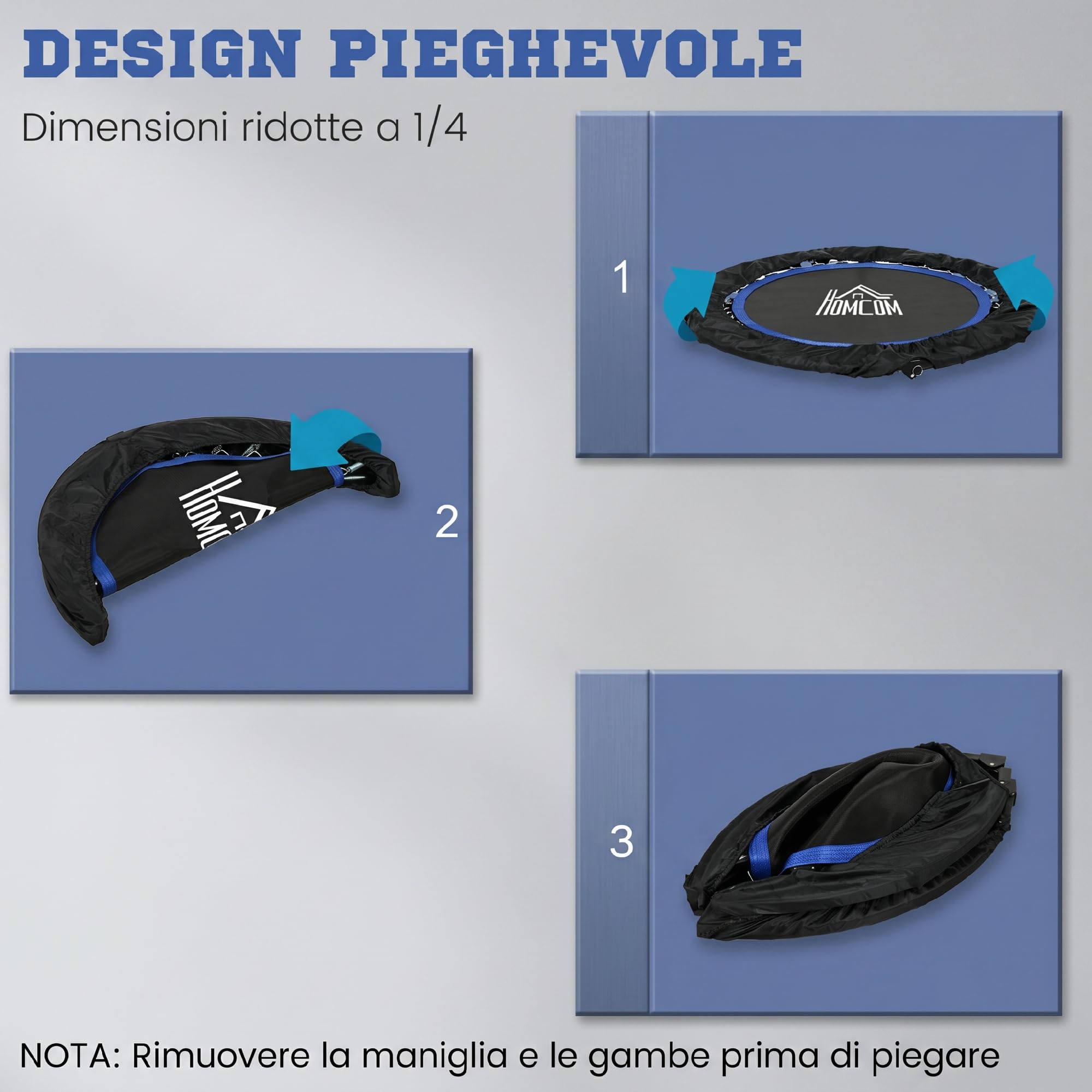 HOMCOM Trampolino Elastico per Adulti Ø102/114cm Pieghevole con Maniglia Regolabile, Tappeto Elastico a Molle Bunge, in Acciaio e PP