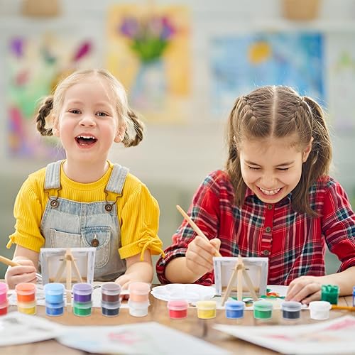 Miniatura 4 de Qilery Juego de 12 piezas de pintura acrílica, mini lienzo estirado con caballete, tiras de pinturas acrílicas, pinceles de pintura, paleta de