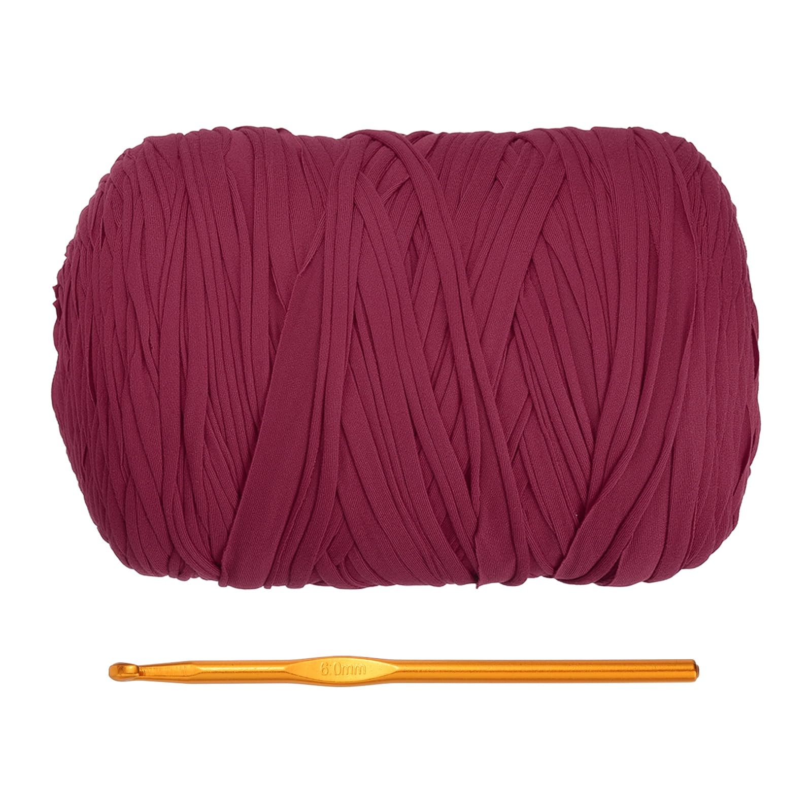 PATIKIL T-Shirt Yarn for Crocheting with 1 Crochet Hook, 800g/228 Yards Soft High Elastic Knitting Yarn for Beginner Crochet Bag/Basket/Home Decor(Wine Red) — image 1