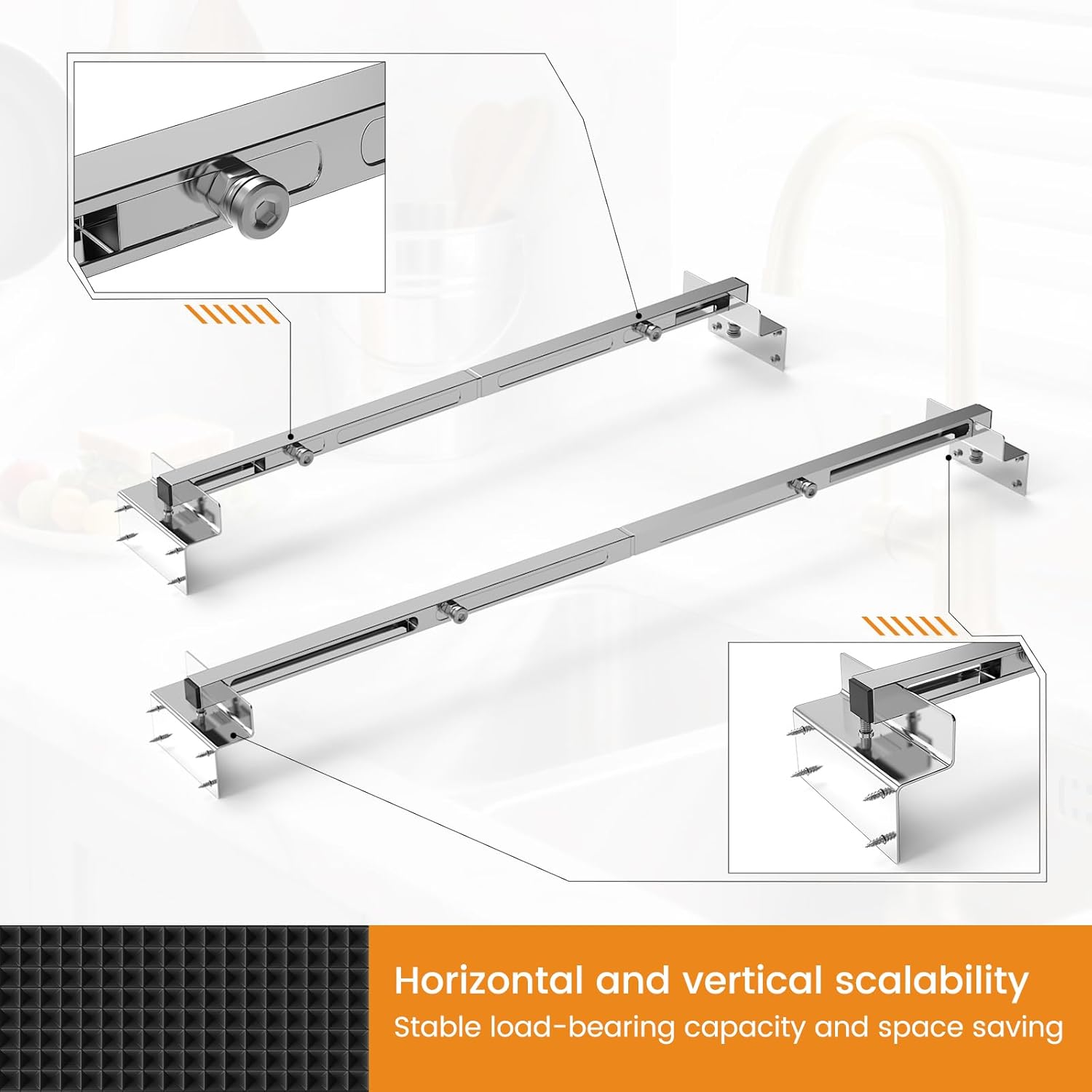 2-Pack Undermount Sink Bracket, Adjustable Undermount Sink Support Kit, Stainless Steel Horizontal Sink Bracket, Support Pole for Kitchen Sink, Telescopic Length 20.1-31.5inch
